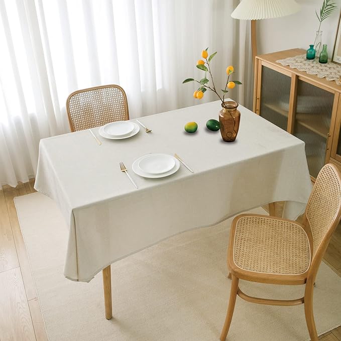 NLMUVW Linen Table Cloth for Square Tables, Rustic Textured Tablecloth Water Resistant Farmhouse Table Cover for Kitchen Dining Coffee, 48 x 48 Inch