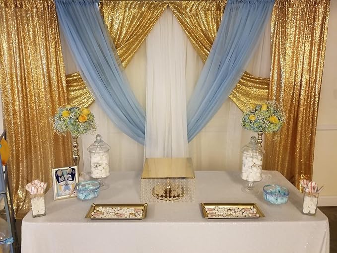 Backdrop Curtains, 4 Pieces Gold 3mm Sequin, 3 x 8 ft Seamless