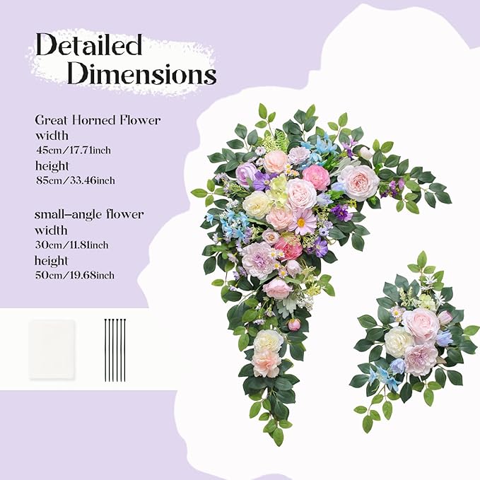 Artificial Flowers Wedding Arch Kit, Foam and Silk Blooms, 20 Plastic Stems