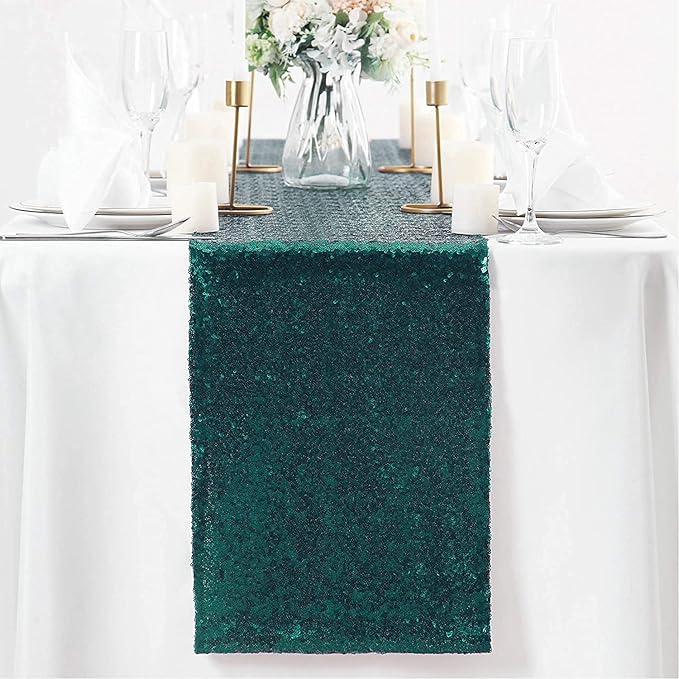 Eternal Beauty Teal Table Runner , 5PCS-12X108 Sequin Table Runner Decorations for Birthday Parties, Banquets, Graduations,Christmas