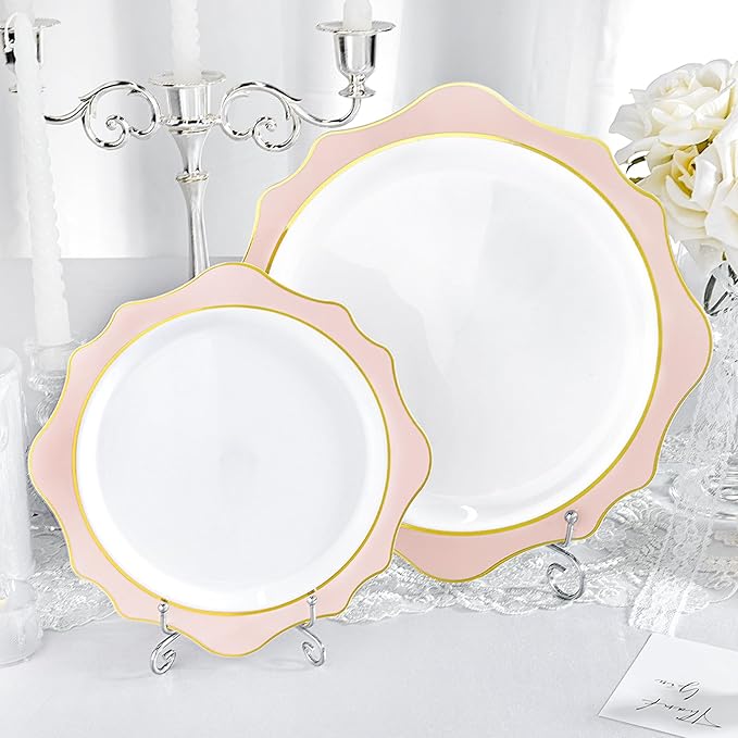Disposable Plates, Pink Scalloped Plastic, 100 Count