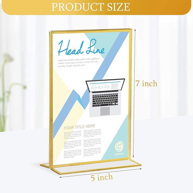 Hoteam 24 Pack 5 x 7 Clear Acrylic Sign Holder with Gold Borders, Gold Picture Frame, Double Sided Wedding Table Number, Acrylic Menu Stands for Wedding Table, Restaurant Sign, Photos Display