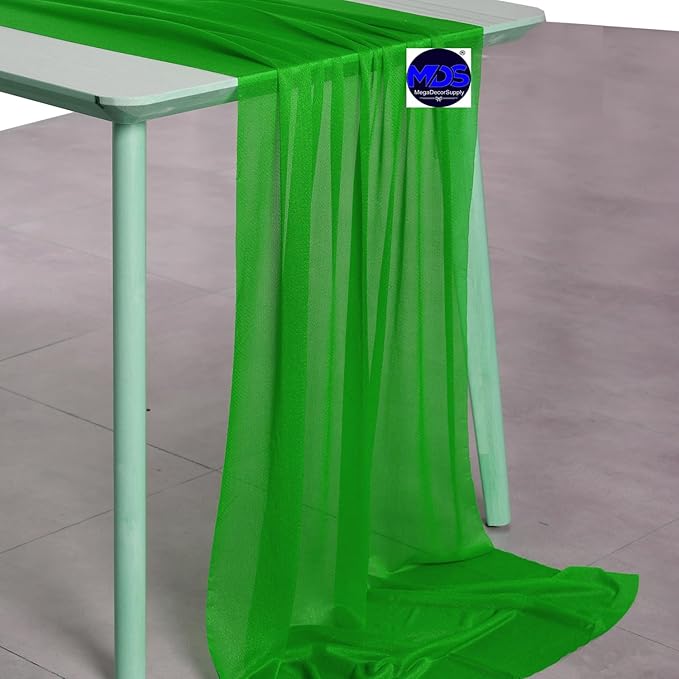 MDS Halloween Chiffon Table Runner - 25 Pack, 29 x 170 Inches, 14ft Each - Sheer Spooky Table Runners for Haunted House Parties, Trick-or-Treat Tables, Witchy Décor, Wedding & Events - Green