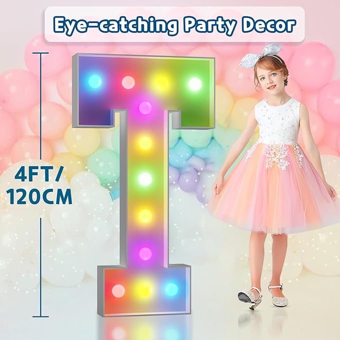 Marquee Light Up Letter T Sign 4 FT, 16 Colors, Remote Control