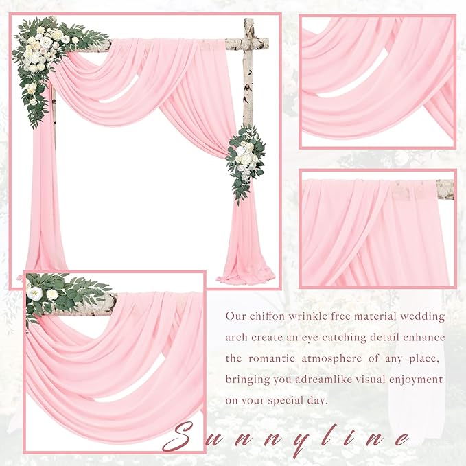 4 Panels Wedding Arch Draping Fabric 20Ft Length x 28" Width Light Pink Arch Drapes Chiffon Fabric Sheer Curtains Backdrop for Party Bridal Decor Wedding Ceremony Ceiling Stage Reception Decorations