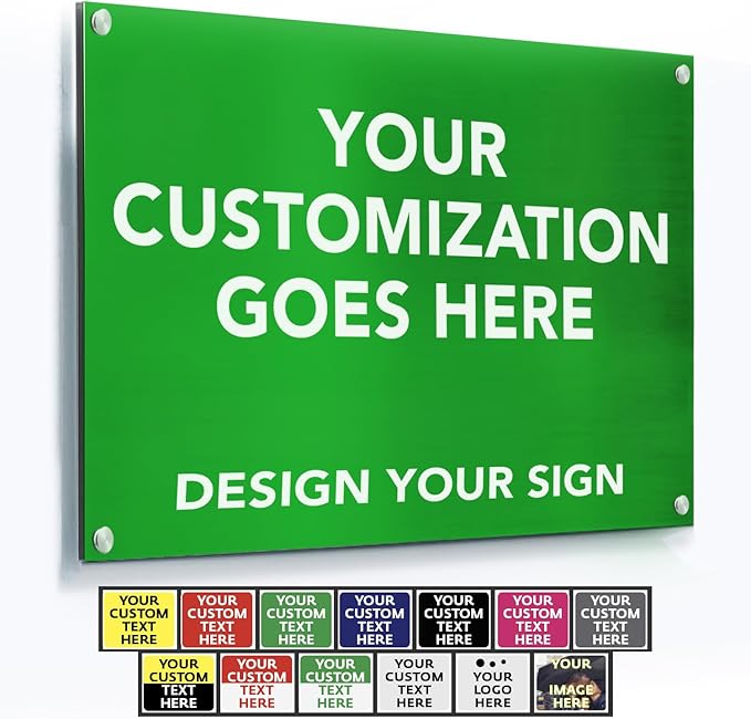 Custom Metal Signs, Personalized Aluminum, Customized Safety, Business Signs - Waterproof, White Aluminum (Green Background, 36x24 In)