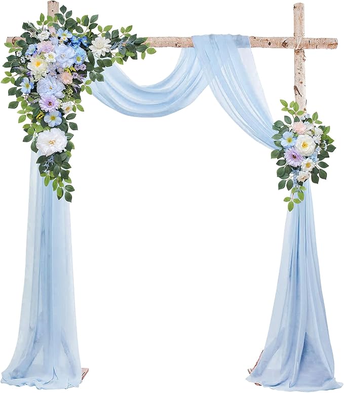 Artificial Flowers Wedding Arch Kit with Sheer Drape and 20 Plastic Stems