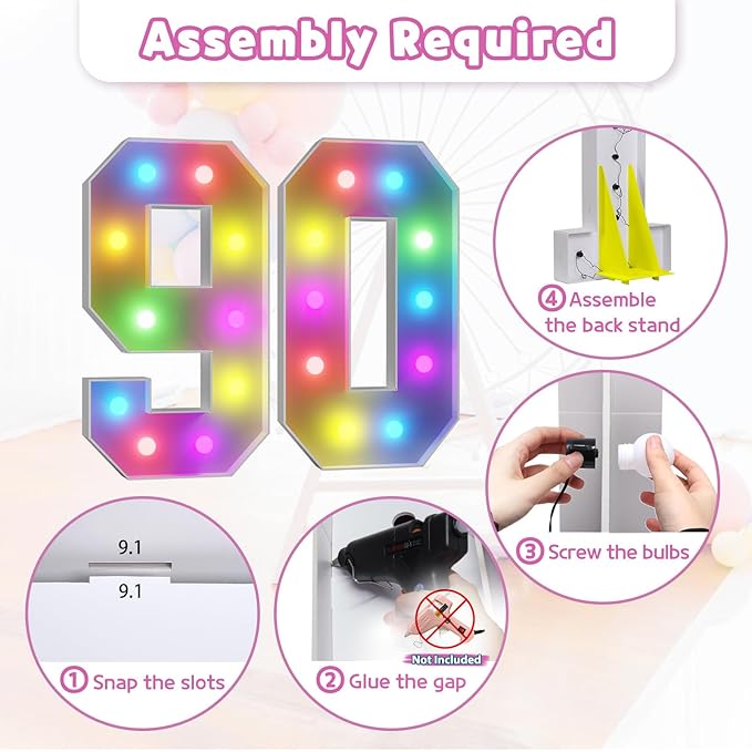Birthday Decorations: 90th Marquee Number Sign, 4FT Cardboard Light Up