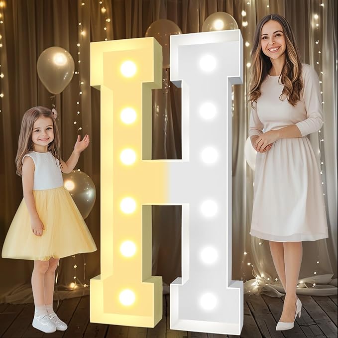 Decorations Light Up Marquee Letter H, 4 Ft Free Standing, Warm or Cool White