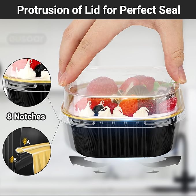 Baking Cups, 10 oz Aluminum Foil, Black and Gold, 100 Count