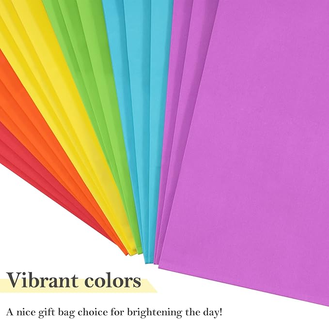 Gift Bags 48 Pack, Rainbow Kraft Paper with Twist Handles, 10x5x13 Inch