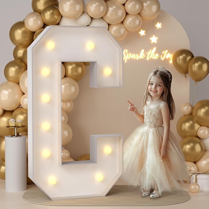 Decorative Marquee Letter C Sign, 4 Ft Foam Board, Warm Yellow Lights