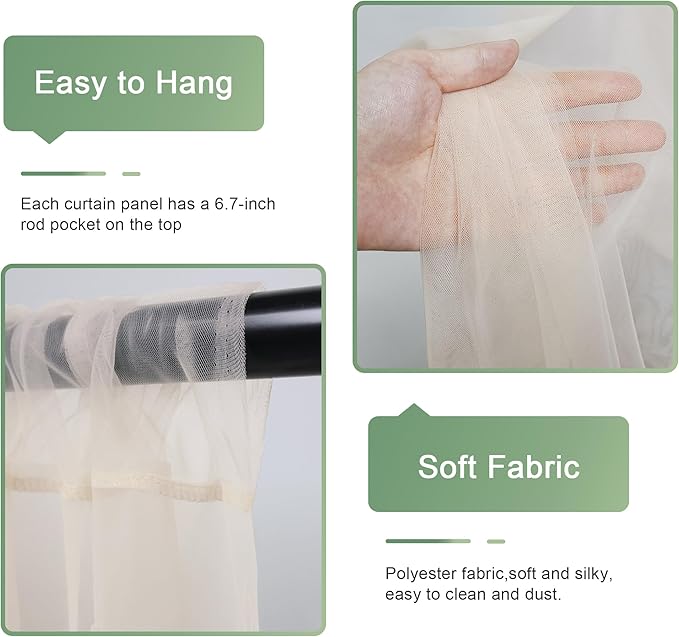 Tulle Backdrop Curtain with Lights String 10FT X 8FT Champagne Sheer Tulle Backdrop Curtains for Wedding Birthday Party Reception Photo Booth Background Decorations (2 Panels 5x8FT)
