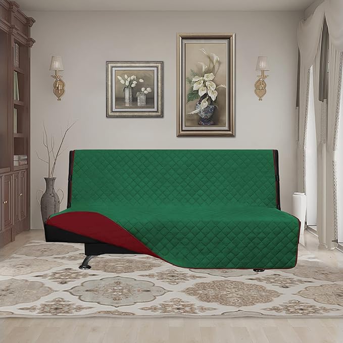 Sofa Slipcover with Quilted Microfiber, 70-Inch Seat Fit, Green/Red