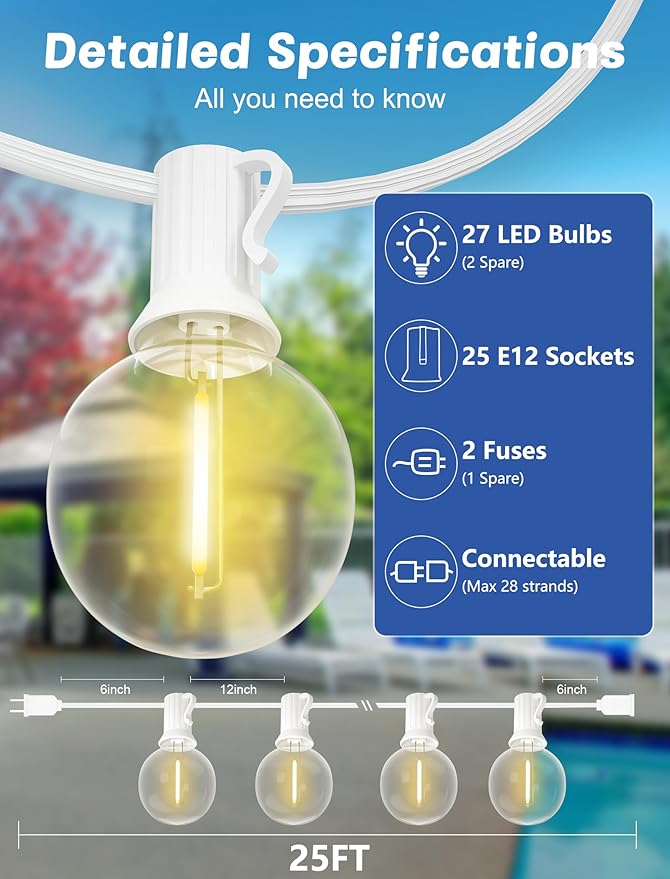 String Lights: 25-Foot G40 LED, Warm White, Outdoor Globe Style