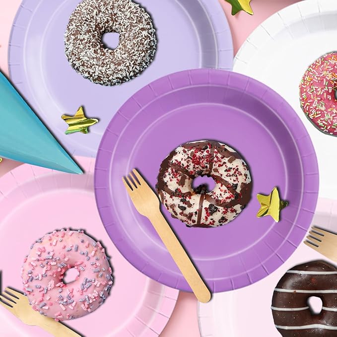 Party Pack Paper Plates and Napkins, 150 Pieces in Pink and Purple