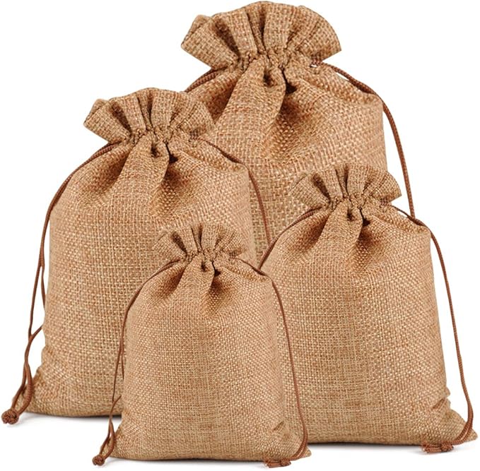 Gift Bags - Coffee Burlap Drawstring Bags, 4 x 6 Inch, Pack of 100