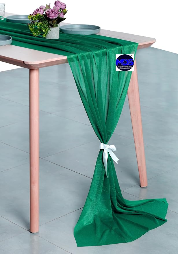 MDS Halloween Chiffon Table Runner - 5 Pack, 29 x 170 Inches, 14ft Each - Sheer Spooky Table Runners for Haunted House Parties, Trick-or-Treat Tables, Witchy Décor, Wedding & Events - Emerald Green
