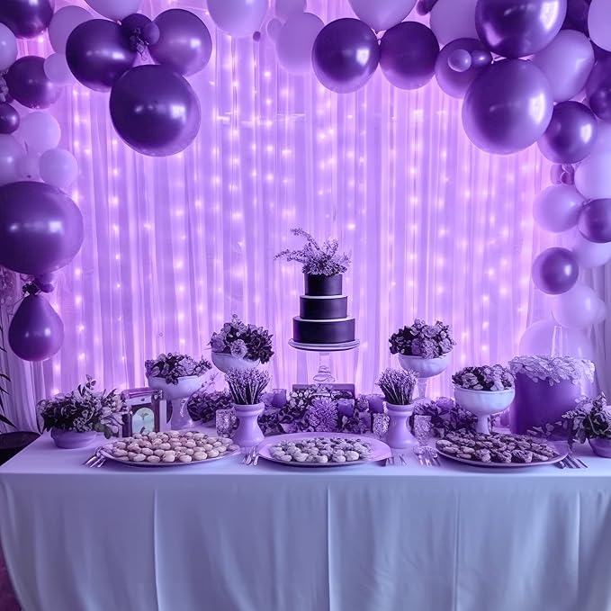 Lavender Sheer Backdrop Curtain with Led Lights for Baby Shower Girls Wedding10ft X 10ft Lavender Tulle Backdrop Curtain for Bridal Shower Birthday Party Photoshoot Arch Background Decorations