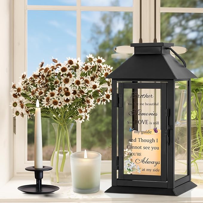 Decorative Candle Lantern, Metal Sympathy Lantern with Flameless LED Candle