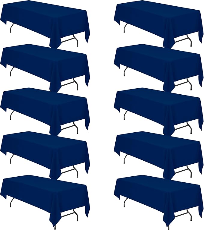 BRILLMAX 10 Pack Navy Blue Tablecloths for 8 Foot Rectangle Tables 60 x 126 Inch - 8ft Rectangular Bulk Linen Polyester Fabric Washable Cloth Cover for Wedding Reception Banquet Birthday Party