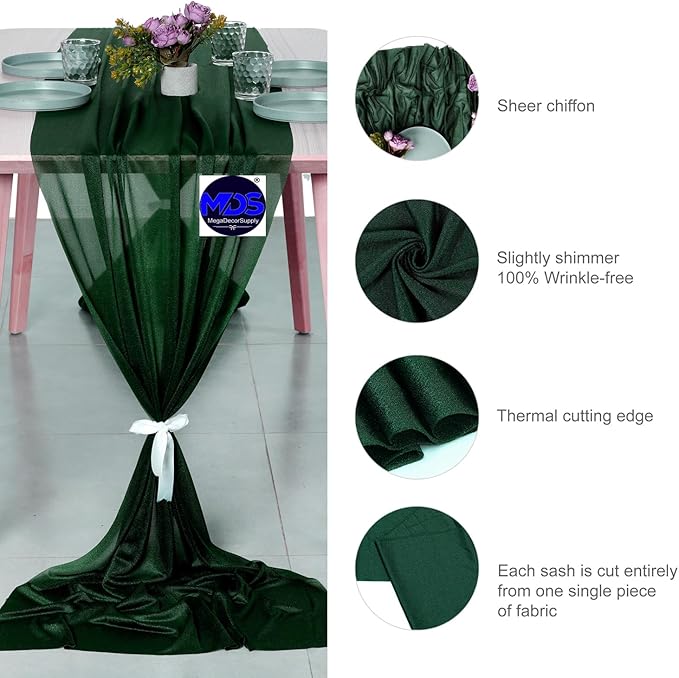 MDS Halloween Chiffon Table Runner - 5 Pack, 29 x 170 Inches, 14ft Each - Sheer Spooky Table Runners for Haunted House Parties, Trick-or-Treat Tables, Witchy Décor, Wedding & Events - Hunter Green