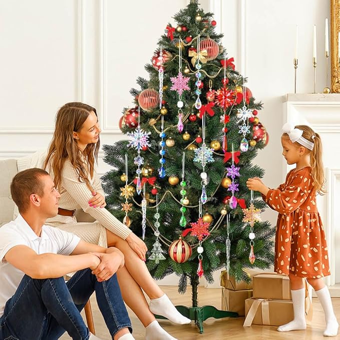 Lanpn 26 Pcs Christmas Ornaments Crystal Christmas Tree Decoration, Hanging Clear Acrylic Snowflake Icicle Drop Pendants for Xmas Winter Outdoor Indoor Party Decoration Blue