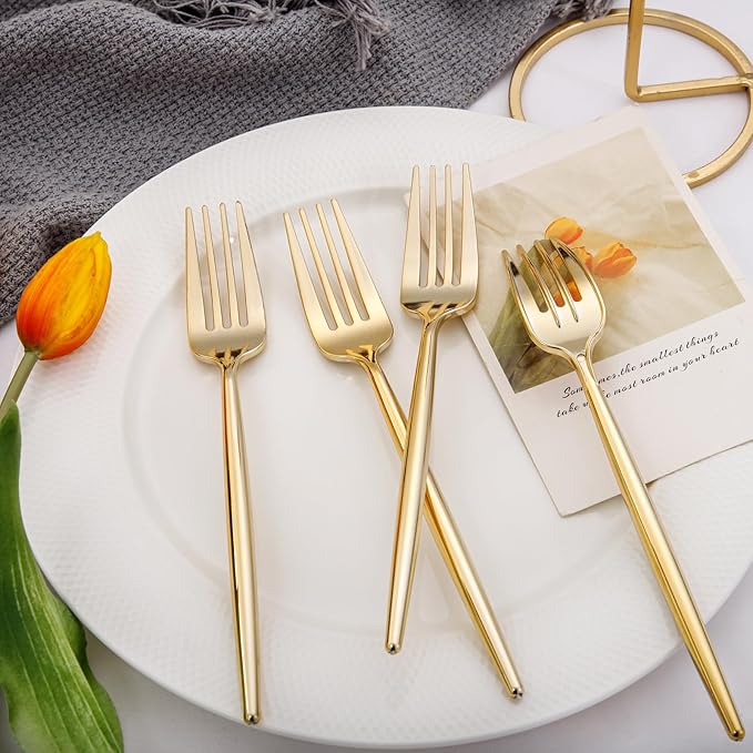 Forks, 90 Count Gold Plastic Disposable Party Set, Polished Finish