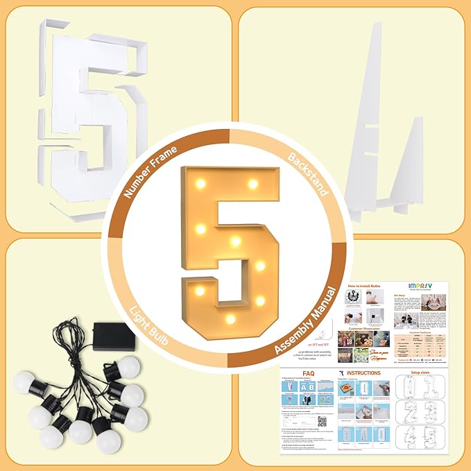 Party Supplies: 3 Ft Light Up Marquee Number 5 Foam Board Sign