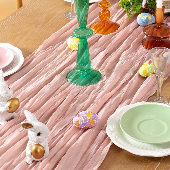 Pink Cheesecloth Table Runner 12 Pack Fall Table Runners Boho Gauze 120 Inches Light Pink Cheese Cloth Fall Table Decorations for Thanksgiving Wedding Bridal Girl Baby Shower Sweet 16 Party