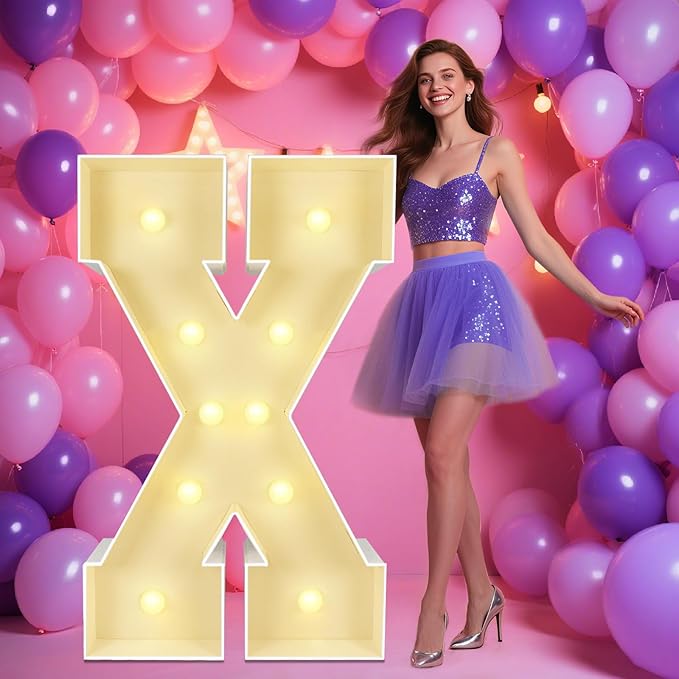 Marquee Light Up Letters: 4FT Large Decorative Signs for Party Decorations Baby Shower Birthday Wedding Engagement Anniversary, 4 Feet Tall Pre-Cut DIY Foamboard Letter X - Easy to Assemble