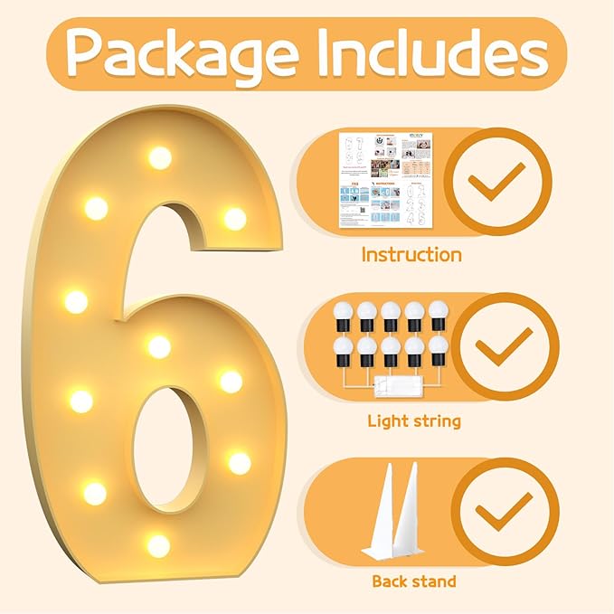 Balloons Marquee Number 6 Light Up Foam Board Sign, 4 Ft Tall