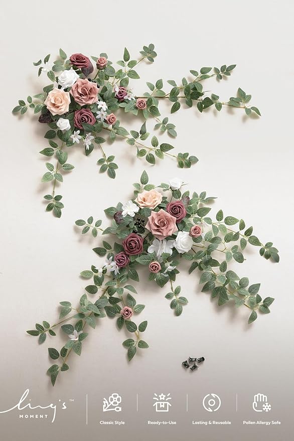Artificial Greenery Floral Swag Set of 2, Dusty Rose and Mauve Silk Flowers