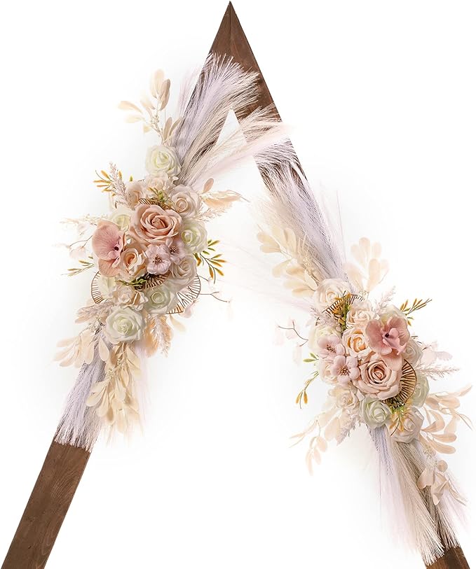 Artificial Wedding Arch Flowers, Pampas Grass Silk Swag in Beige and Champagne