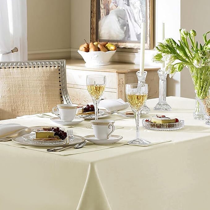 Tablecloths 6 Pack - Ivory Rectangular Stain-Resistant Polyester