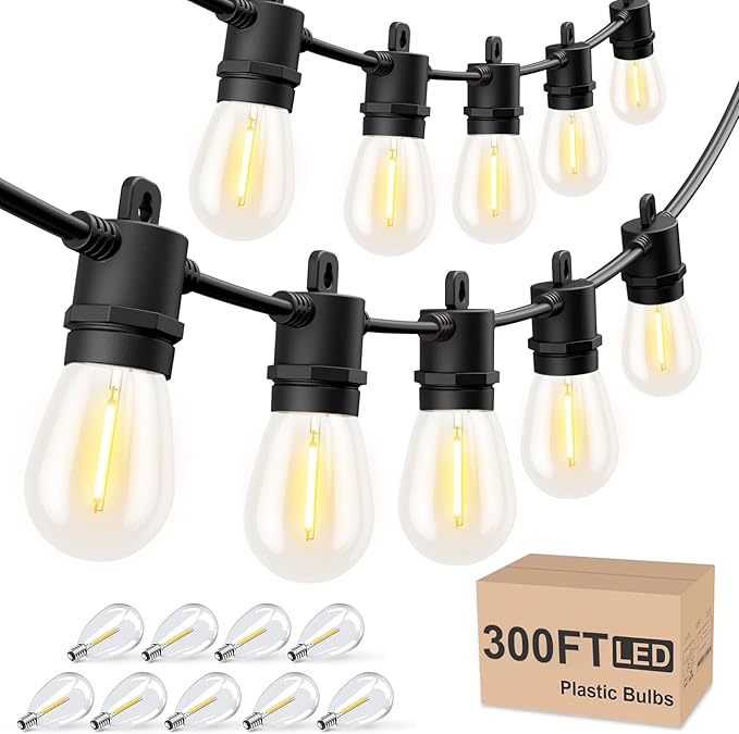 String Lights 300 FT Waterproof LED Warm White Outdoor Patio