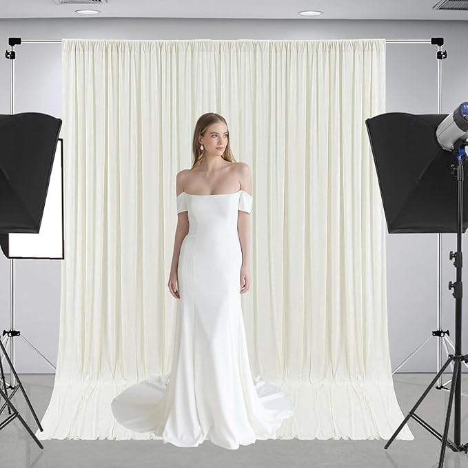 10 x 7 Feet Ivory White Backdrop Curtain for Partie, Background Curtains for Photoshoot, Birthday, Wedding, Halloween, Thanksgiving, Christmas Day, New Year Party Decorations 5Ft x 7Ft, 2 Panels