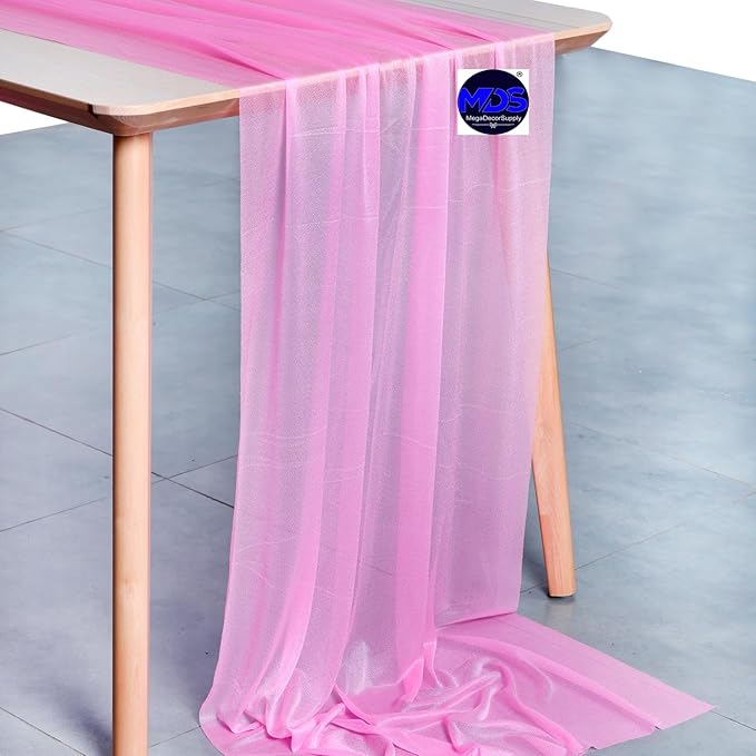 MDS 20 Pack 10ft Chiffon Table Runner 29 x 120 Inches Sheer Wedding Runner Romantic Rustic Table Runner for Wedding Decorations, Birthday Parties, Bridal Shower Party Arch Decor - Bubblegum Pink