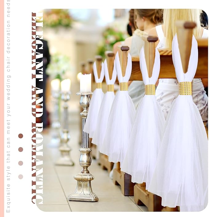Tulle Pew Bows 24 Pack, Gold 31.5 Inch Wedding Chair Bow Decor