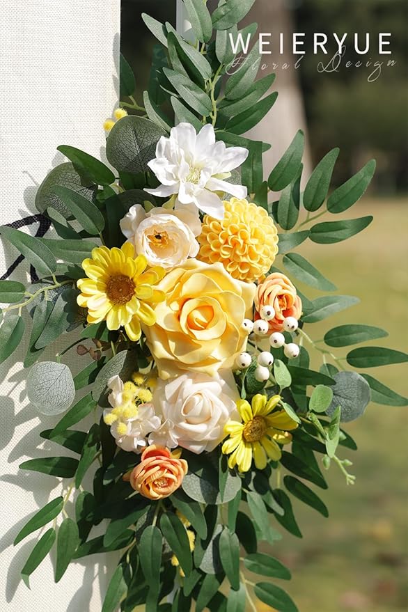 Artificial Flower Swag Kit, Creamy Yellow Silk Arch Flowers, Pack of 2