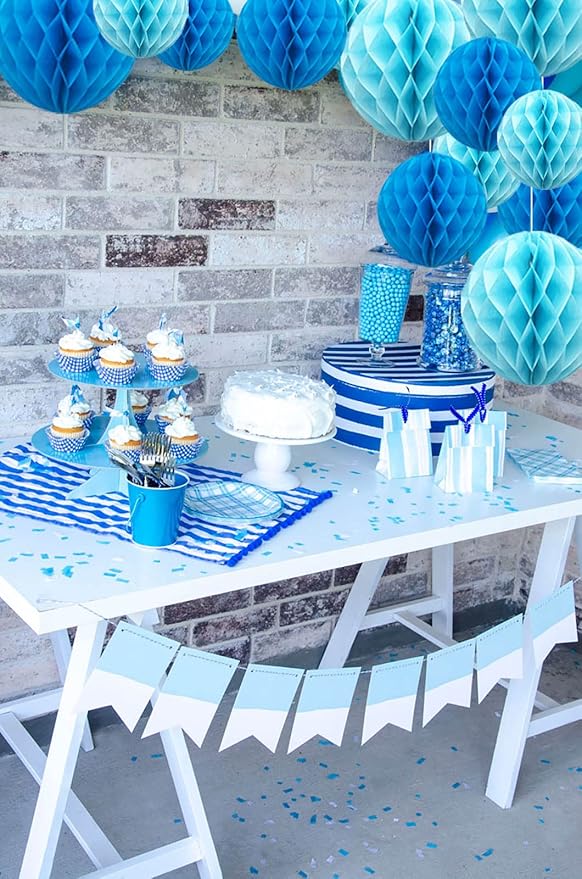 ZOOYOO 12Pcs 6" 10" Honeycomb Balls Decorations Hanging Tissue Paper Pom poms for Birthday Baby Shower Wedding Engagement Holidays Home Decor(Blue)