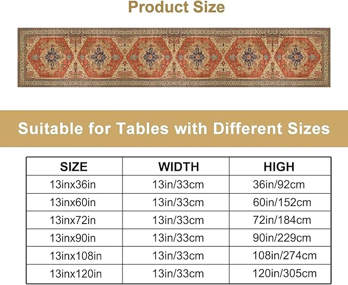 Vintage Boho Floral Table Runner, Rustic Country Farmhouse Orange Yellow Grey Retro Flower Pattern for Home Kitchen Table Decor Dining Coffee Room Party Decor 13x120in