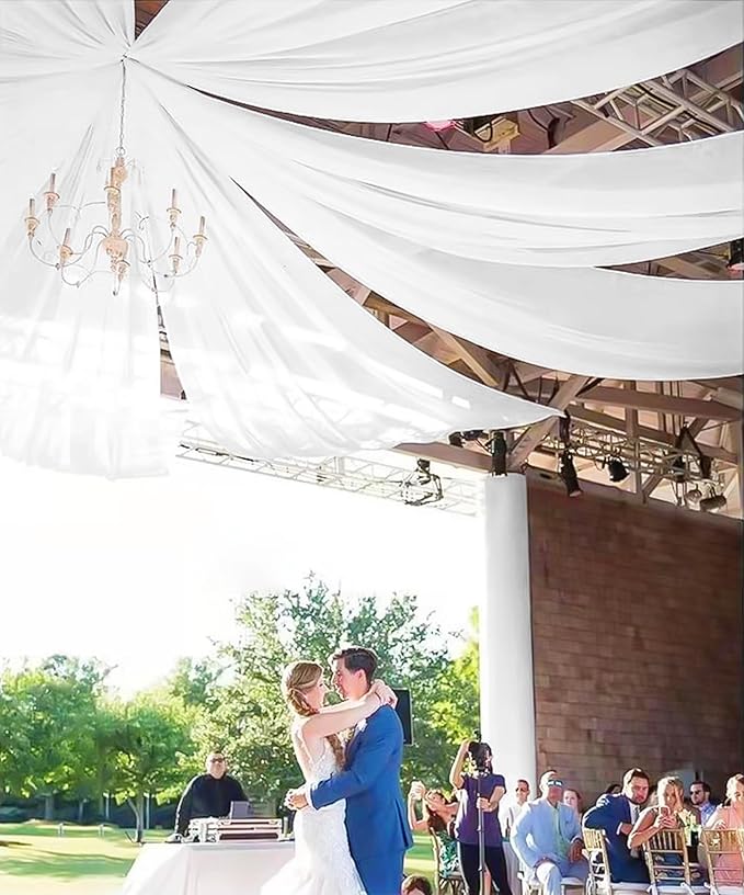 6 Panels White Ceiling Drapes for Wedding 5ftx15ft Sheer Drapery Chiffon Fabric Arch Draping Curtains for Party Ceremony Birthday Baby Shower Reception Stage Ceiling Decorations