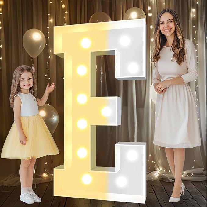 Decorations: 4 FT Light Up Marquee Letter E with LED Lights