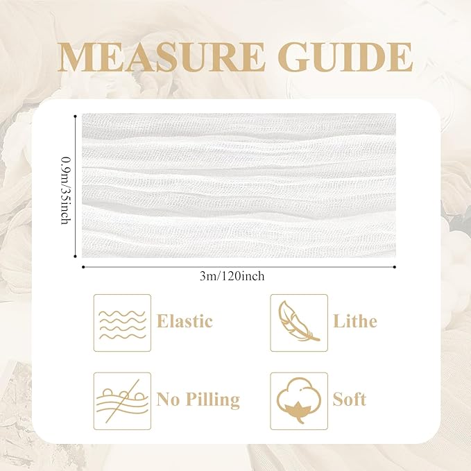 Asee'm 2pcs Cheesecloth Table Runner 120 Inches Long Ivory Boho Gauze Cheese Cloth Runner 10FT Rustic Sheer Table Runners for Christmas Wedding Party Baby Shower Spring Easter Decoration