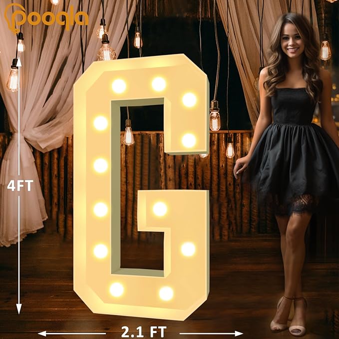 Light Up Marquee Letter G Party Decor, 4 FT Warm or Cool White Mosaic Sign