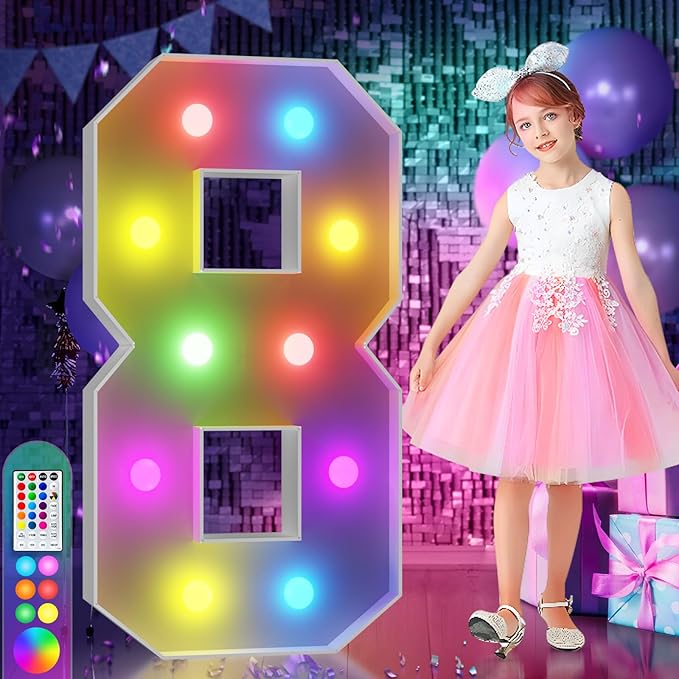 Party Decoration Marquee Number 8 Light Sign, 4 FT with Remote and Timer