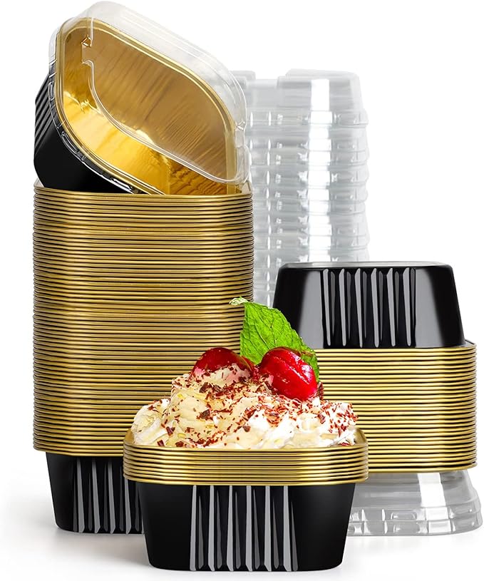 Baking Cups, 10 oz Aluminum Foil, Black and Gold, 100 Count