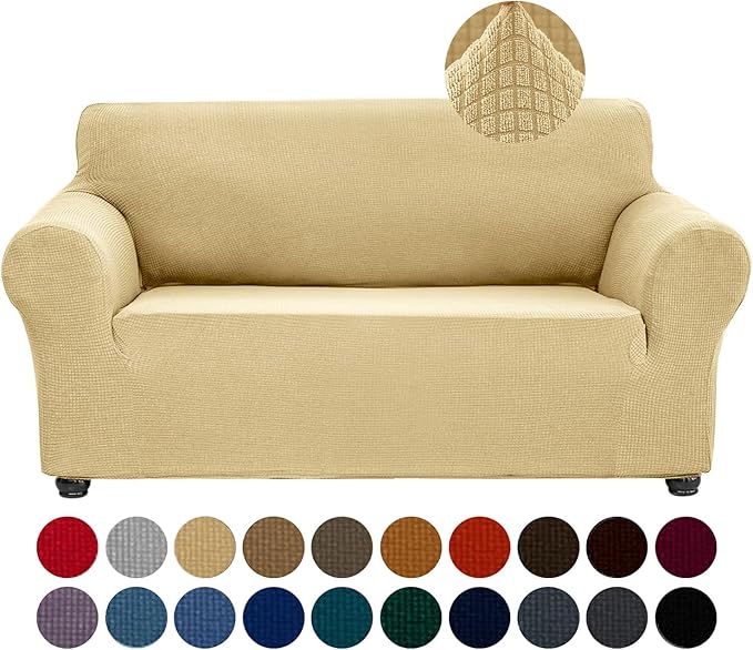 Sofa Slipcover in Champagne with Stretch Fit and Water-Repellent Finish