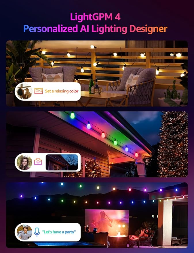 String Lights Outdoor RGBIC Smart LED with App and Voice Control